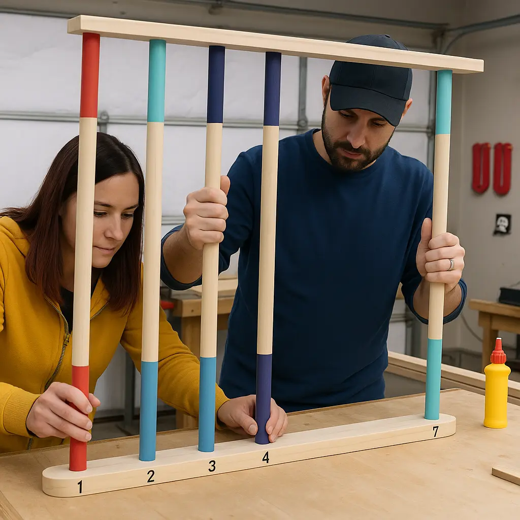 Assembling ladder with dowels and side pieces